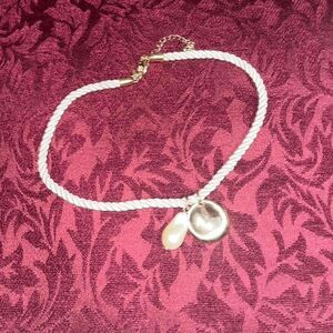 WHBM White Braided Rope Necklace W/ Elegant Pearl and Gold Pendant